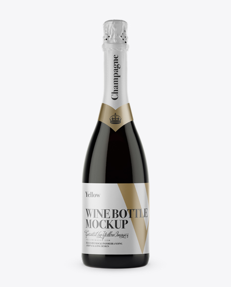 Dark Glass Champagne Bottle PSD Mockup Front View