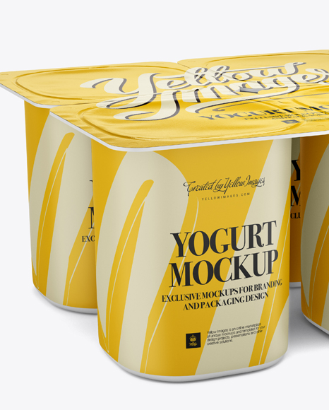 Download 4 Pack Yogurt Mockup - Half-Side View in Pot & Tub Mockups on Yellow Images Object Mockups