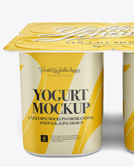 Download 4-Pack Yogurt Mockup in Pot & Tub Mockups on Yellow Images ...