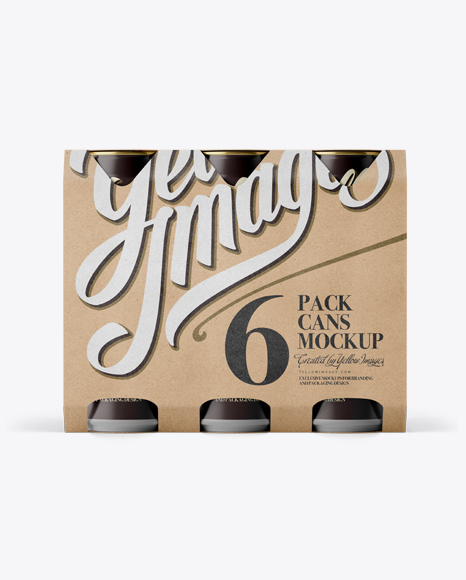 Kraft 6 Pack Cans PSD Mockup Front View Eye-Level Shot