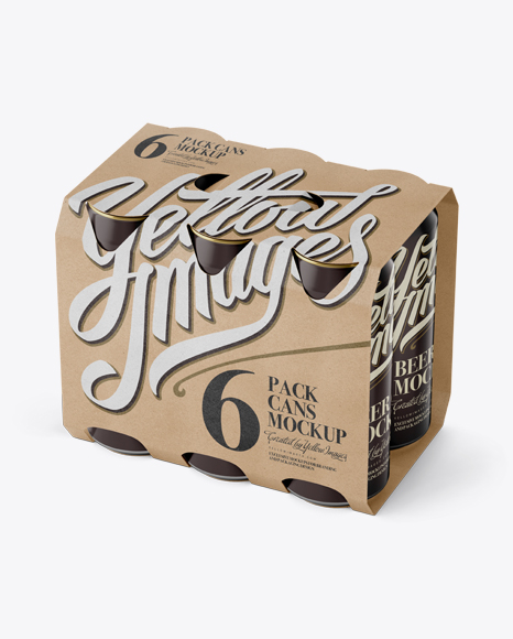 Kraft Paper 6 Pack Cans Carrier Mockup - Halfside View (High-Angle Shot)