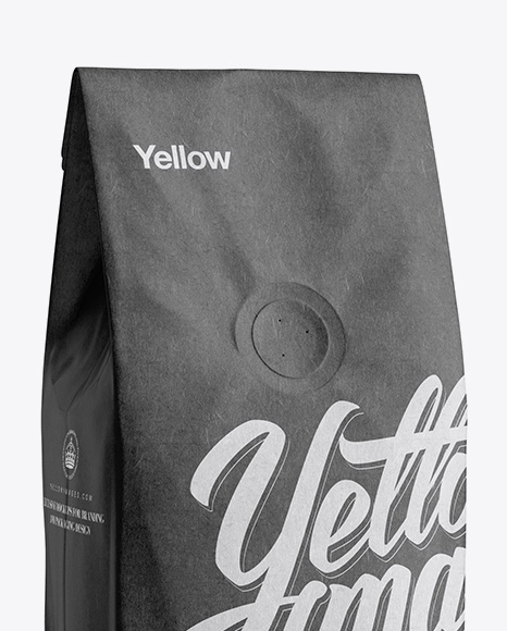 Download 250g Kraft Coffee Bag With Valve Mockup - Half-Turned View in Bag & Sack Mockups on Yellow ...