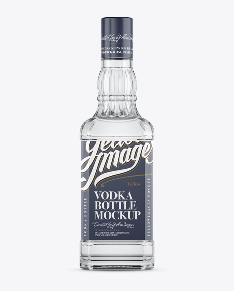 Clear Glass Vodka Bottle PSD Mockup Front View