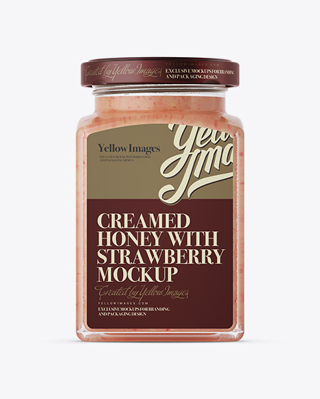 Creamed Honey with Strawberry Glass Jar PSD Mockup