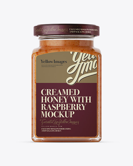 Creamed Honey with Raspberry Glass Jar PSD Mockup