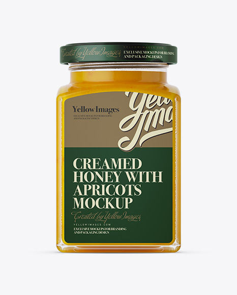 Creamed Honey with Dried Apricots Glass Jar PSD Mockup