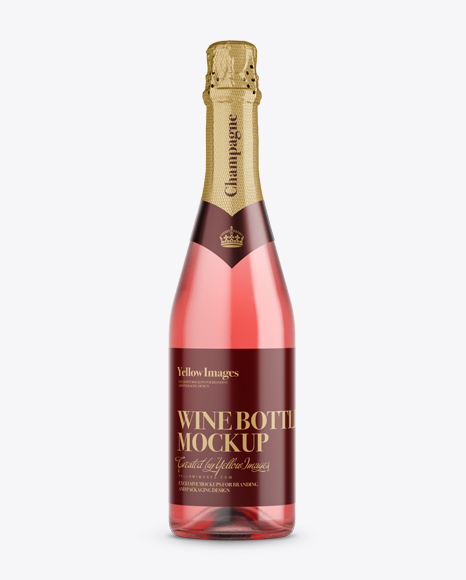 Pink Champagne Bottle HQ PSD Mockup Front View