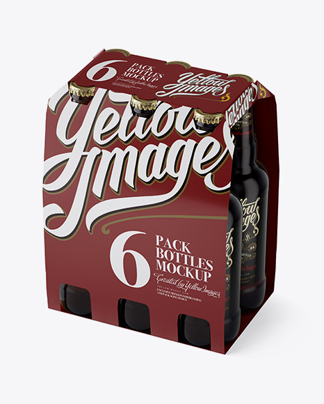 White Paper 6 Pack Amber Bottle Carrier Mockup - Halfside View (High-Angle Shot)