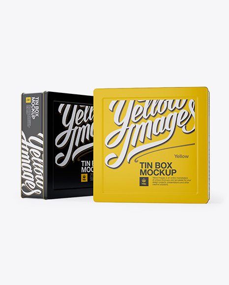 Download Two Tin Boxes Mockup - Front View in Box Mockups on Yellow ...