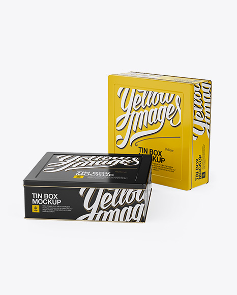 Two Tin Boxes PSD Mockup Halfside View High-Angle Shot - Free Psd Mockup Shopping Bag Design