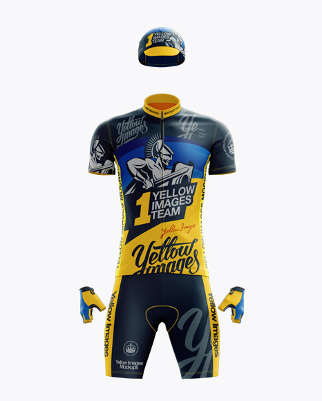 Download Men's Full Cycling Kit Mockup (Front View) in Apparel Mockups on Yellow Images Object Mockups