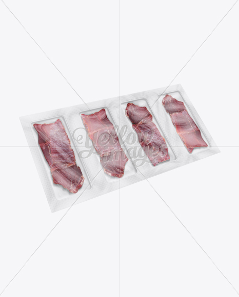 Download Vacuum Beef Jerky Package Mockup - Half-Side View in Sachet Mockups on Yellow Images Object Mockups