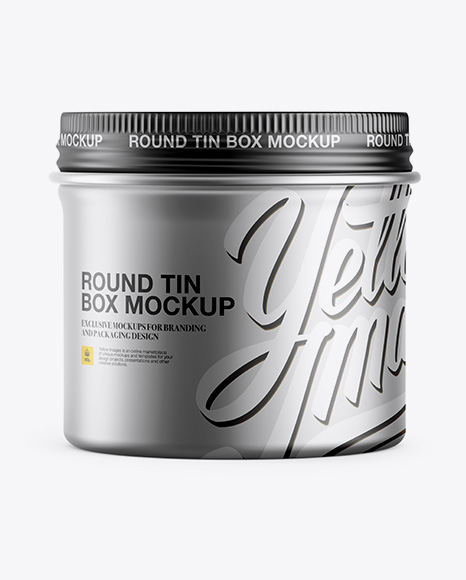 Download Metallic Round Box Mockup - Front View in Can Mockups on Yellow Images Object Mockups
