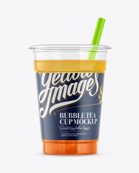 Download Cup w/ Mango Bubble Tea Mockup in Cup & Bowl Mockups on ...