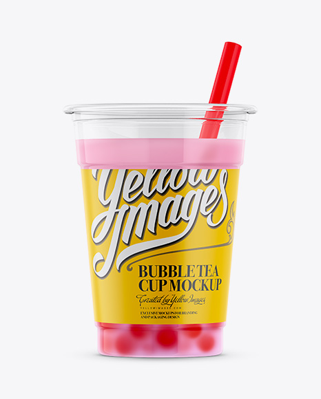 Strawberry Bubble Tea Cup PSD Mockup