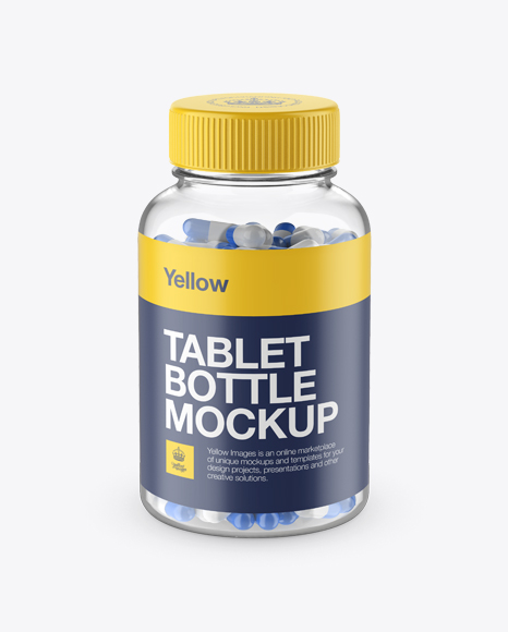 Clear Bottle With Capsules PSD Mockup High-Angle Shot