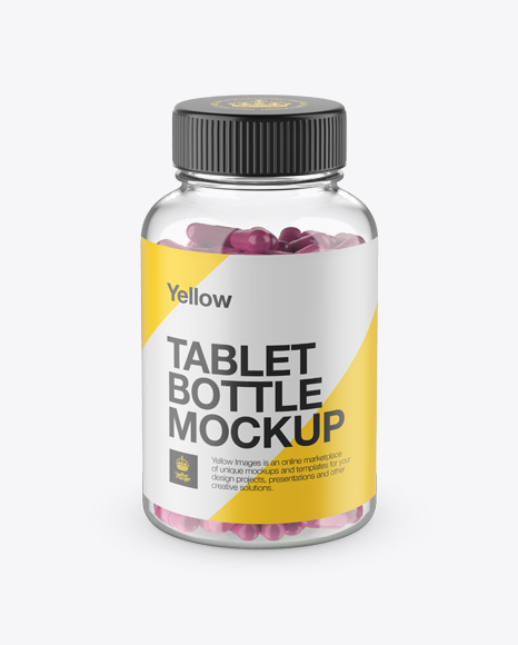 Clear Bottle With Capsules PSD Mockup High-Angle Shot