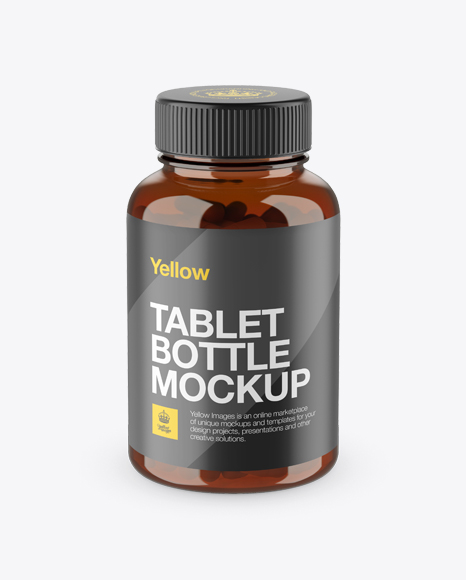 Amber Bottle With Capsules PSD Mockup High-Angle Shot