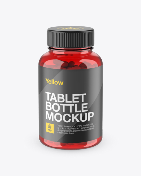 Red Bottle With Capsules PSD Mockup High-Angle Shot