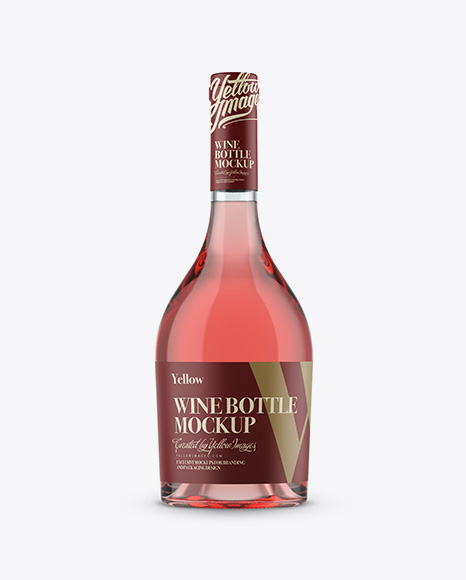 Glass Pink Wine Bottle PSD Mockup