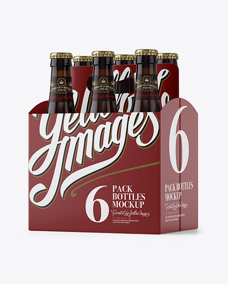 White Paper 6 Pack Amber Bottle Carrier PSD Mockup Halfside View