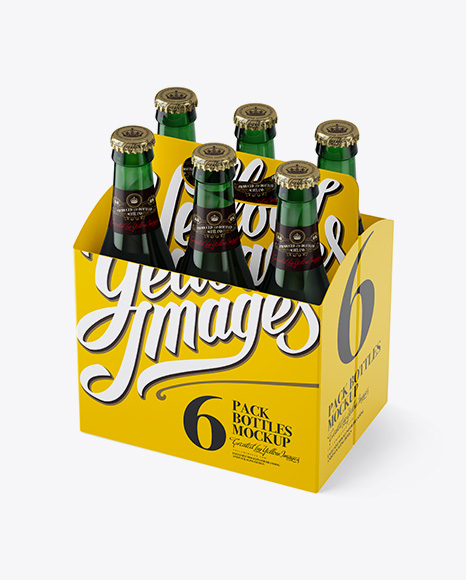 White Paper 6 Pack Green Bottle Carrier Mockup - Halfside View (High-Angle Shot)