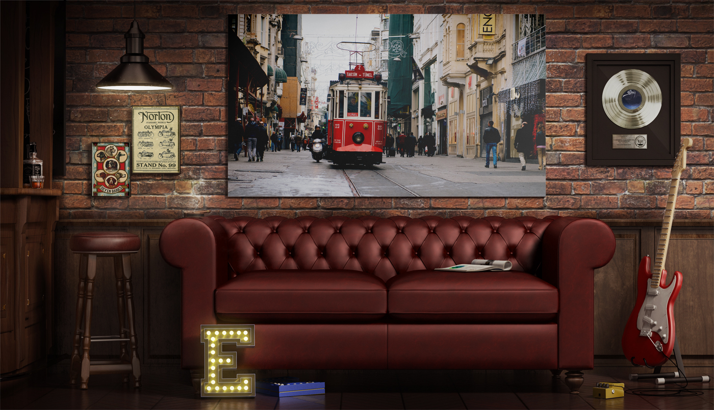 Download Posters in the Loft Bar Interior Mockup in Indoor Advertising Mockups on Yellow Images Creative ...