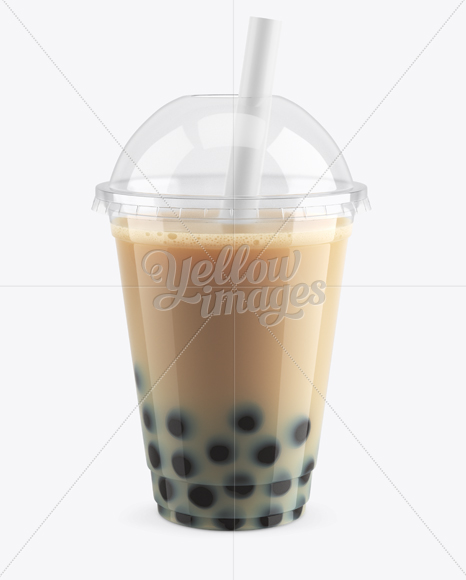 Chocolate Bubble Tea Cup Mockup - High-Angle view in Cup & Bowl Mockups