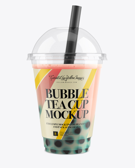 Berry Bubble Tea Cup Mockup - Front View in Cup & Bowl Mockups on
