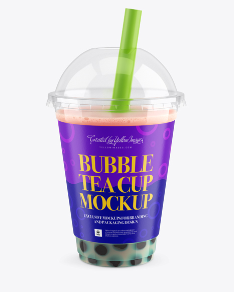 Download Berry Bubble Tea Cup Mockup - High-Angle View in Cup & Bowl Mockups on Yellow Images Object Mockups
