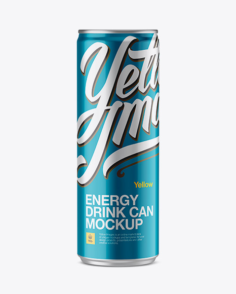 250ml Aluminium Can With Metallic Finish PSD Mockup Eye-Level Shot