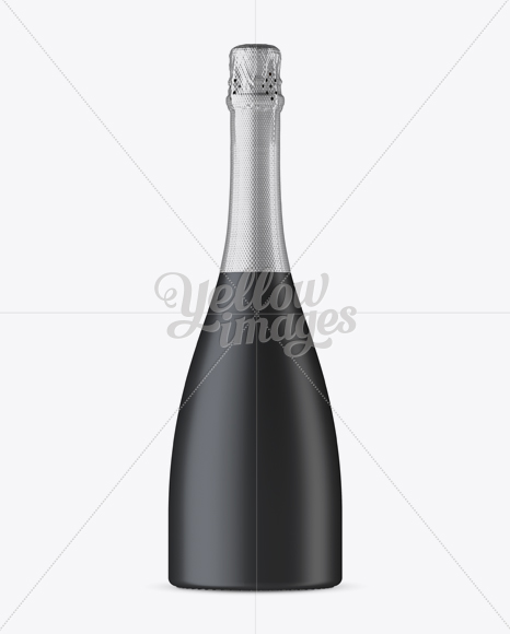 Matte Black Glass Champagne Bottle Mockup - Front View in Bottle
