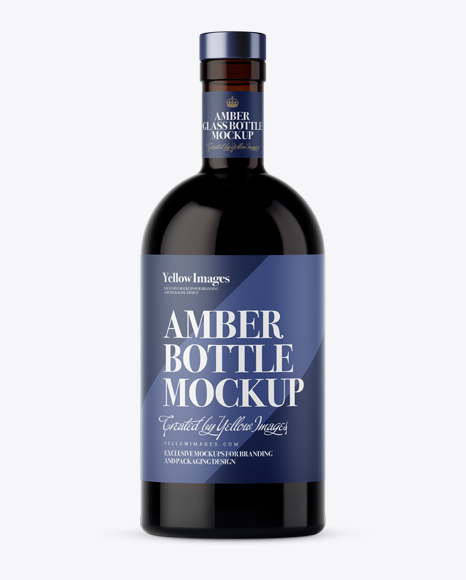 Dark Amber Glass Bottle PSD Mockup Front View