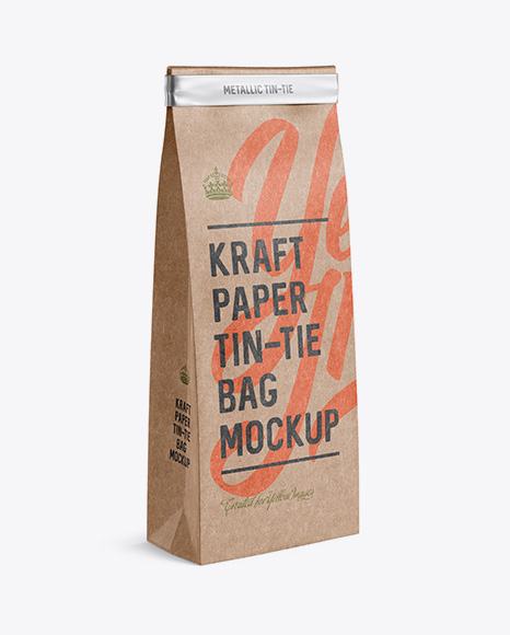 Download Kraft Paper Bag w/ a Metallic Tin-Tie Mockup - Halfside View in Bag & Sack Mockups on Yellow ...