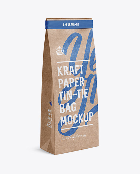 Kraft Paper Bag with a Paper Tin-Tie PSD Mockup Halfside View