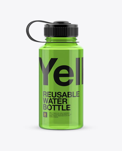 Green Plastic Reusable Water Bottle PSD Mockup