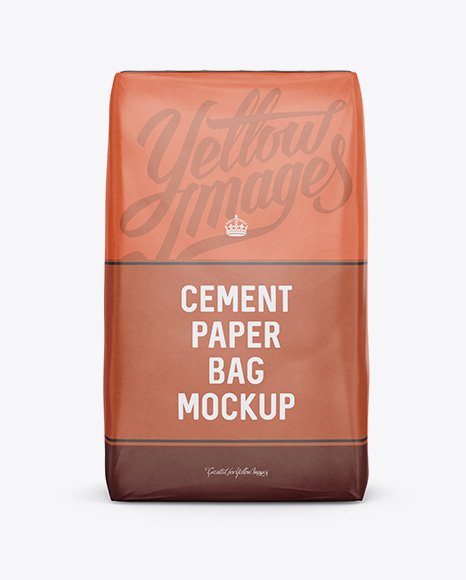 Cement Paper Bag Mockup - Front View in Bag & Sack Mockups on Yellow