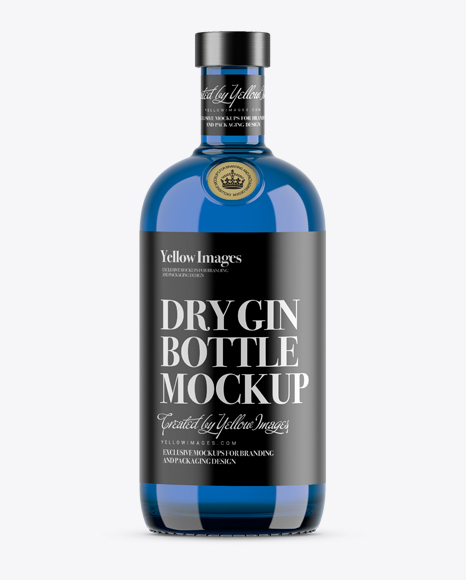 700ml Blue Glass Dry Gin Bottle Mockup in Bottle Mockups on Yellow