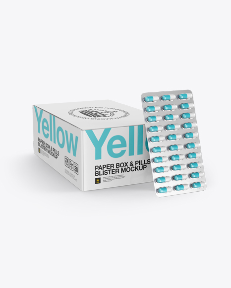 Download Pills Blister & Paper Box Mockup - 3/4 View (High-Angle ...
