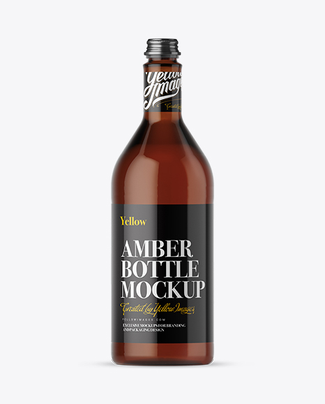 1L Amber Glass Beverage Bottle PSD Mockup