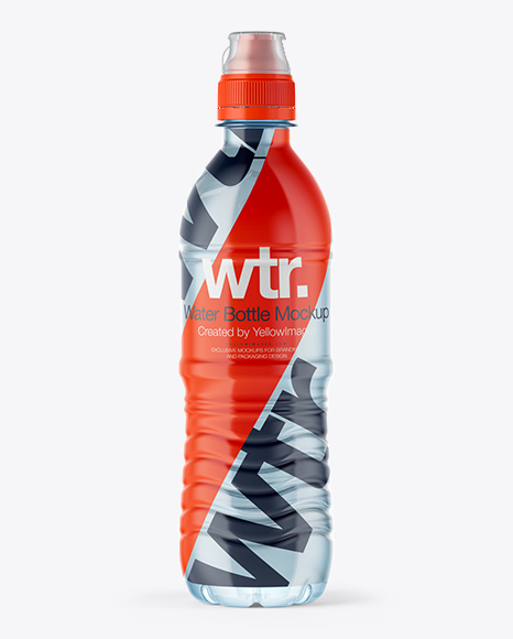 Download 500ml Water Bottle with Sport Cap Mockup - Shrink Sleeve Labeling in Bottle Mockups on Yellow ...