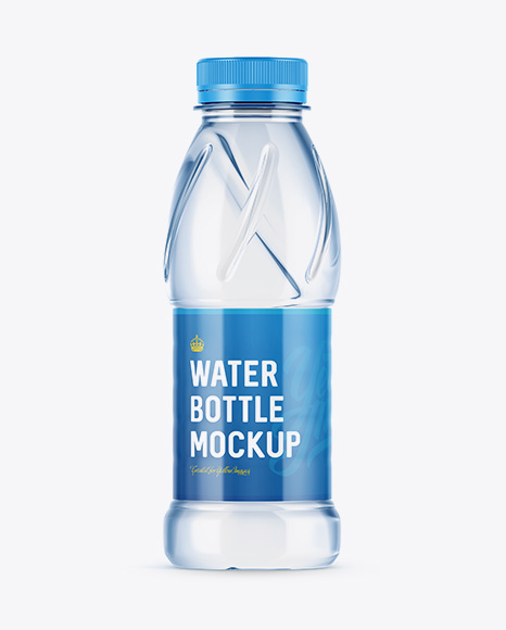 Blue Plastic PET Bottle with Water PSD Mockup