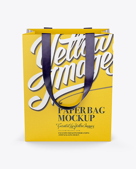 Paper Eurotote Bag With Ribbon Handles PSD Mockup Front View