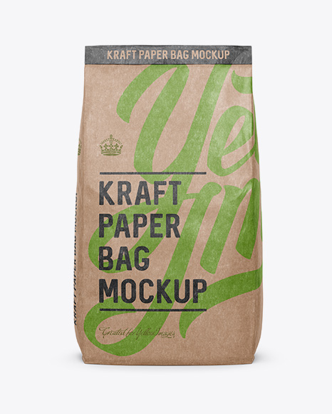 Kraft Paper Bag Mockup - Front View in Bag & Sack Mockups on Yellow