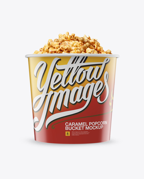 Large Glossy Caramel Popcorn Bucket PSD Mockup Front View