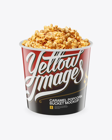 Download Large Glossy Caramel Popcorn Bucket Mockup - High-Angle Shot in Cup & Bowl Mockups on Yellow ...