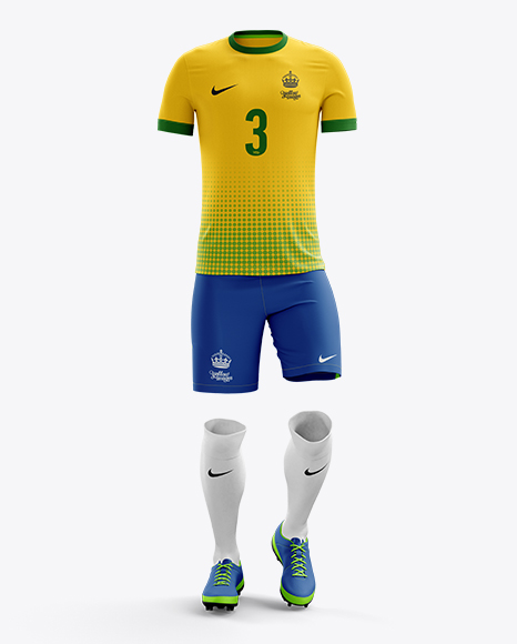 Men’s Full Soccer Kit Mockup - Front View in Apparel Mockups on Yellow