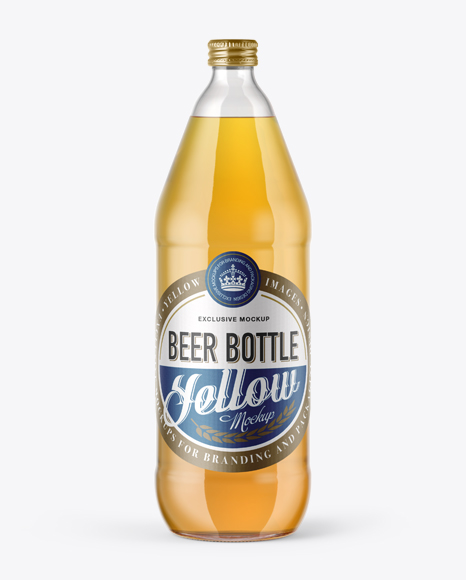 Download 40oz Clear Glass Bottle with Lager Beer Mockup in Bottle Mockups on Yellow Images Object Mockups