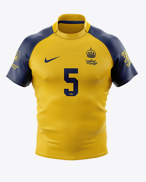 Men’s Rugby Jersey Mockup - Front View in Apparel Mockups on Yellow