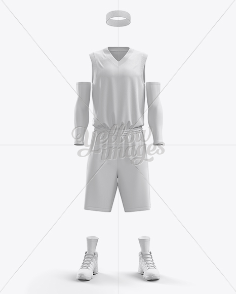 Download Men's Full Basketball Kit with V-Neck Jersey Mockup (Front View) in Apparel Mockups on Yellow ...